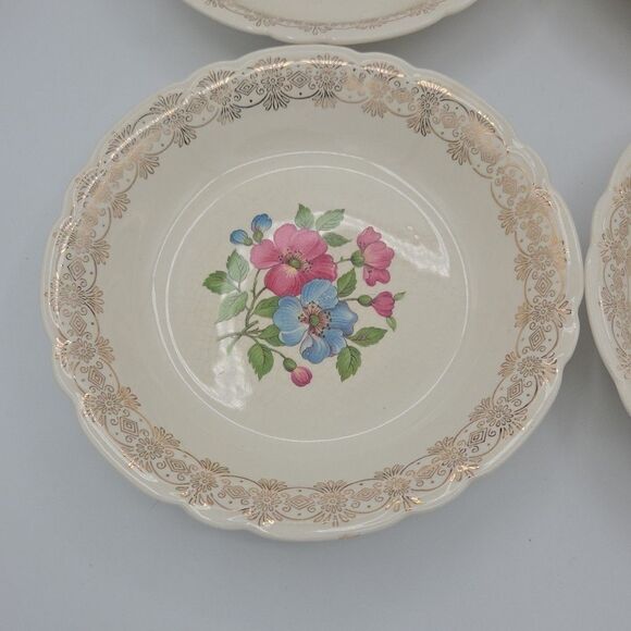 French Saxon China 22k Blossomtime 7.5 Inch Diameter Gold Bowls Set Of 4 Set 1 - Picture 7 of 10